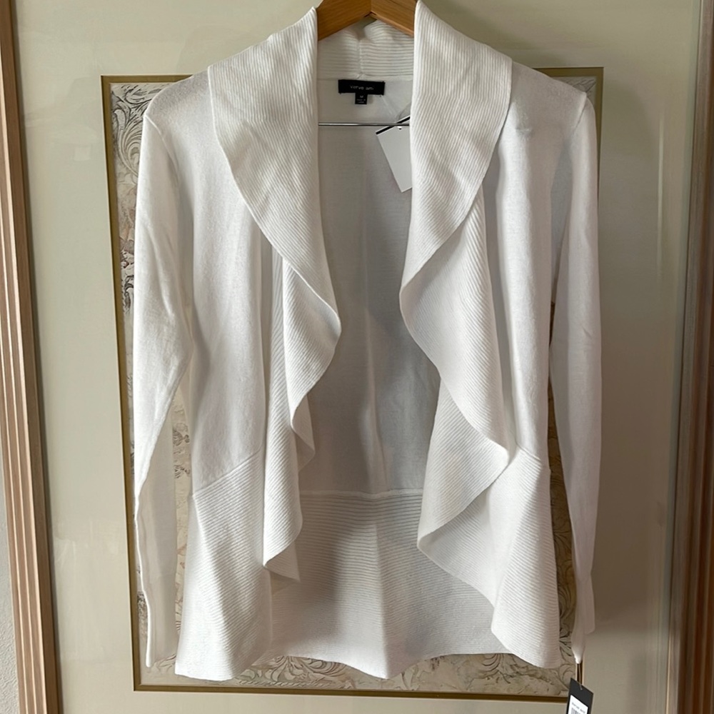 Verve Ami White Cardigan Sweater with Cozy Knit Design